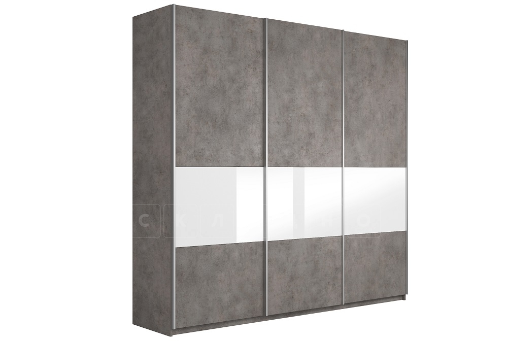 Шкаф-купе Принц 3-х дверный бетон — белое стекло ширина 240 см фото 1 | интернет-магазин Складно