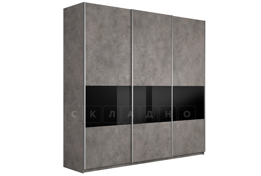 Шкаф-купе Принц 3-х дверный бетон — черное стекло ширина 240 см фото 1 | интернет-магазин Складно