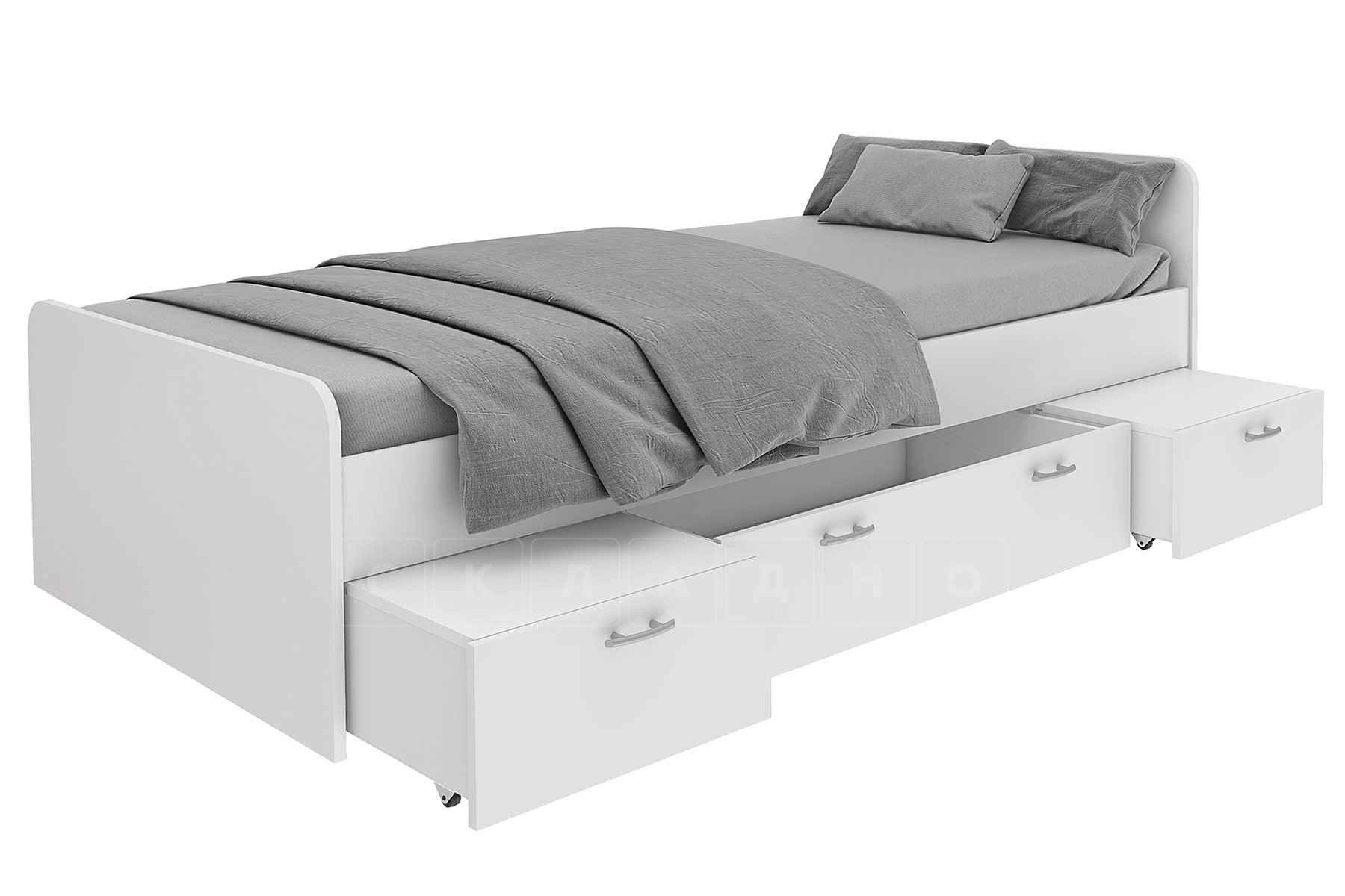 Кровать с ящиками Бордо 90 см белая фото 3 | интернет-магазин Складно