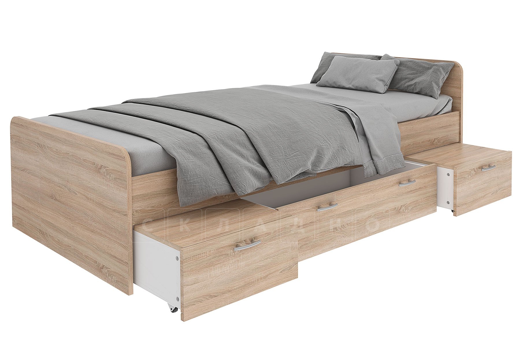 Кровать с ящиками Бордо 90 см дуб сонома фото 3 | интернет-магазин Складно