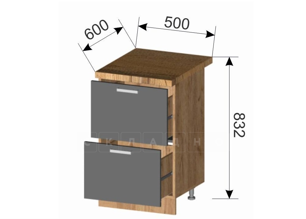 Кухонный шкаф напольный Венеция ШН2Я50 с 2 ящиками фото 2 | интернет-магазин Складно
