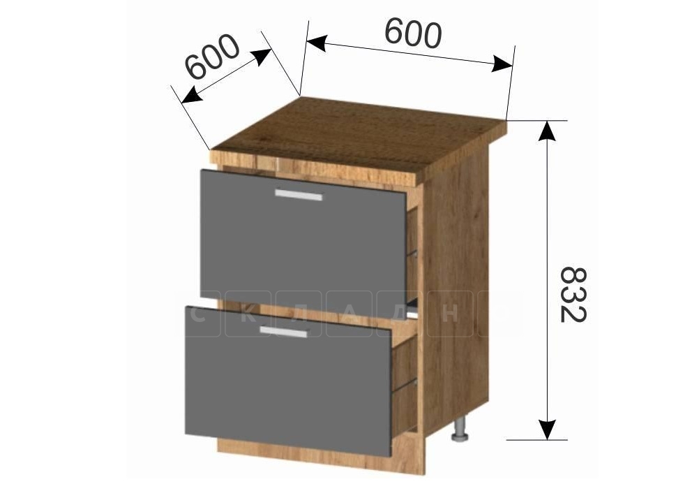 Кухонный шкаф напольный Венеция ШН2Я60 с 2 ящиками фото 2 | интернет-магазин Складно