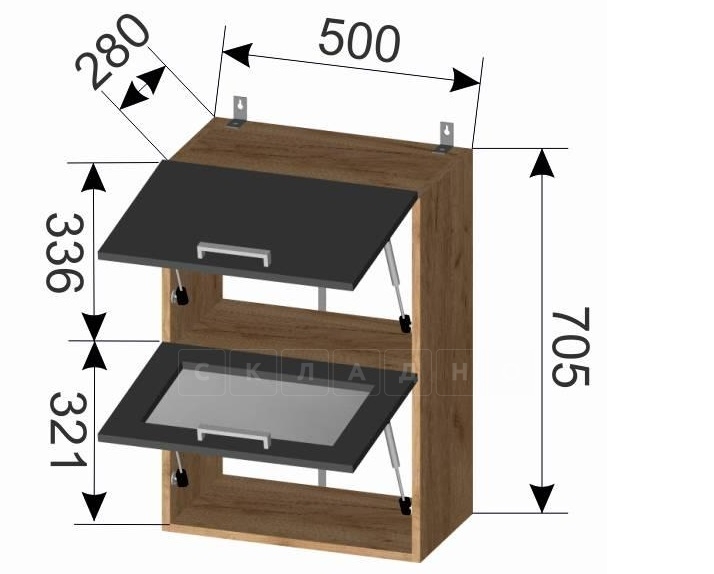 Кухонный навесной шкаф горизонтальный Венеция ШВГ1С50 с 1 стеклом фото 2 | интернет-магазин Складно