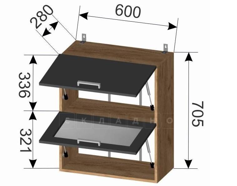 Кухонный навесной шкаф горизонтальный Венеция ШВГ1С60 с 1 стеклом фото 2 | интернет-магазин Складно