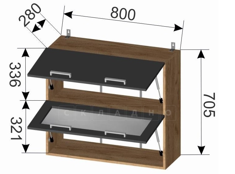 Кухонный навесной шкаф горизонтальный Венеция ШВГ1С80 с 1 стеклом фото 2 | интернет-магазин Складно