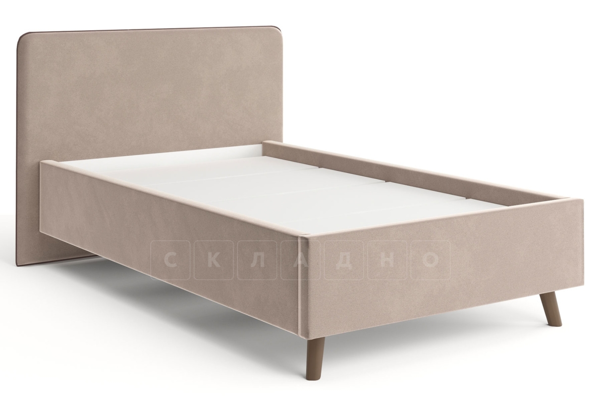 Мягкая кровать Афина 120 см велюр бежевый фото 1 | интернет-магазин Складно