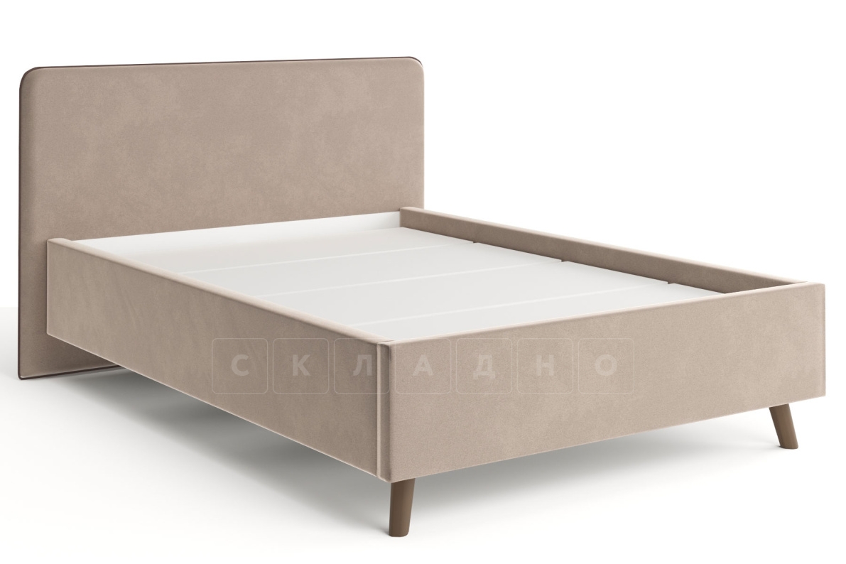 Мягкая кровать Афина 140 см велюр бежевый фото 1 | интернет-магазин Складно