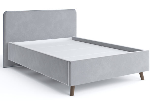 Мягкая кровать Афина 140 см велюр светло-серый фото | интернет-магазин Складно