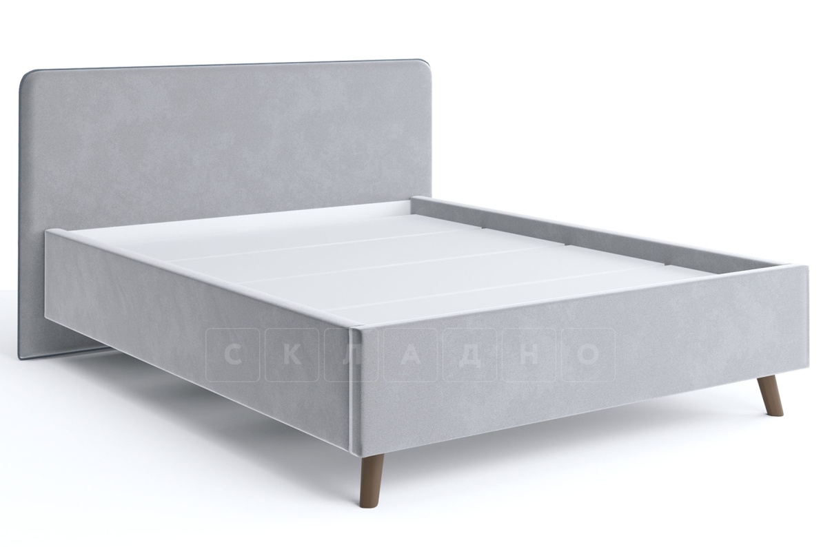 Мягкая кровать Афина 160 см велюр светло-серый фото 1 | интернет-магазин Складно