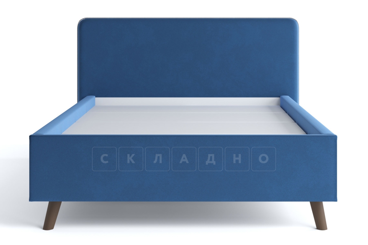Мягкая кровать Афина 140 см велюр синий фото 2 | интернет-магазин Складно