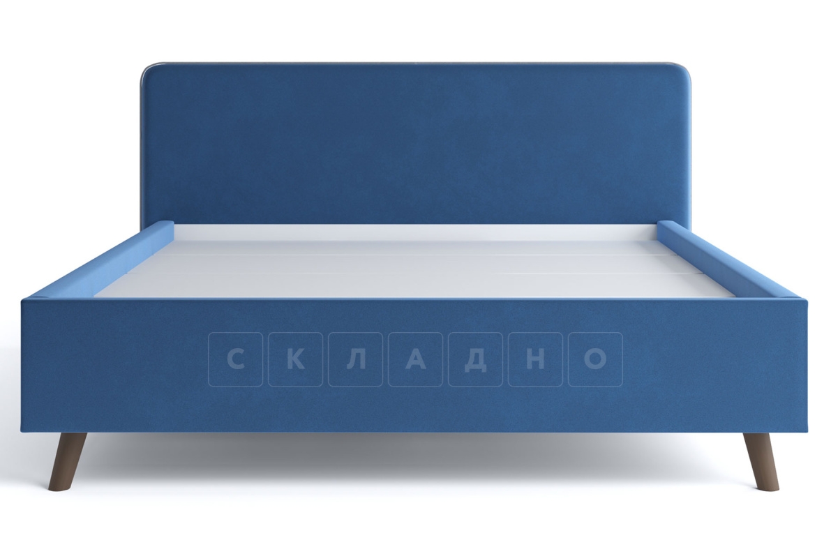 Мягкая кровать Афина 180 см велюр синий фото 2 | интернет-магазин Складно