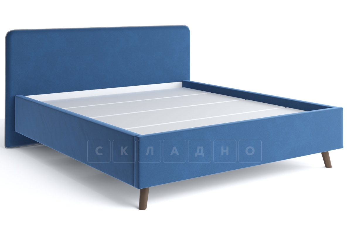 Мягкая кровать Афина 180 см велюр синий фото 1 | интернет-магазин Складно