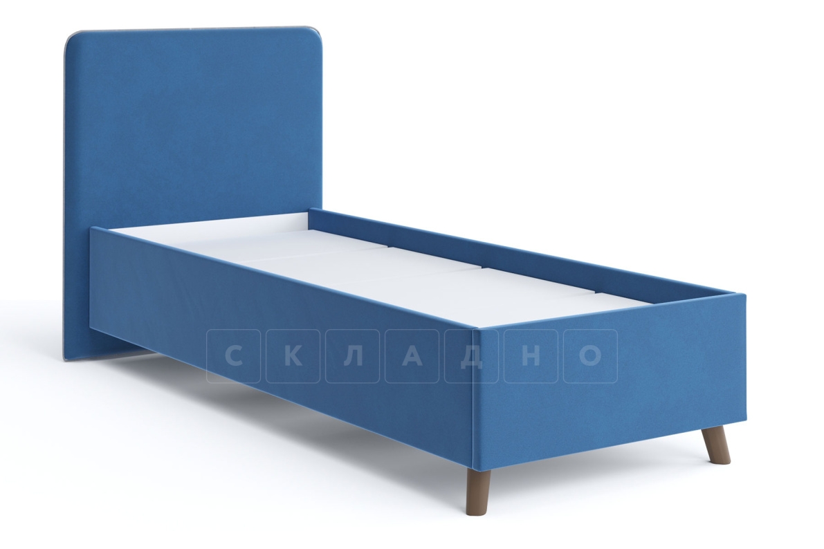 Мягкая кровать Афина 80 см велюр синий фото 1 | интернет-магазин Складно