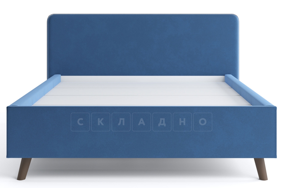 Мягкая кровать Афина 160 см велюр синий фото 2 | интернет-магазин Складно