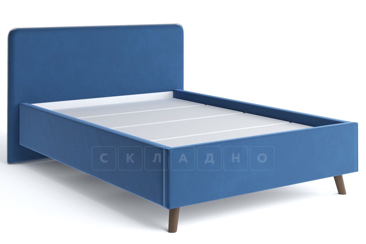 Мягкая кровать Афина 160 см велюр синий фото 1 | интернет-магазин Складно