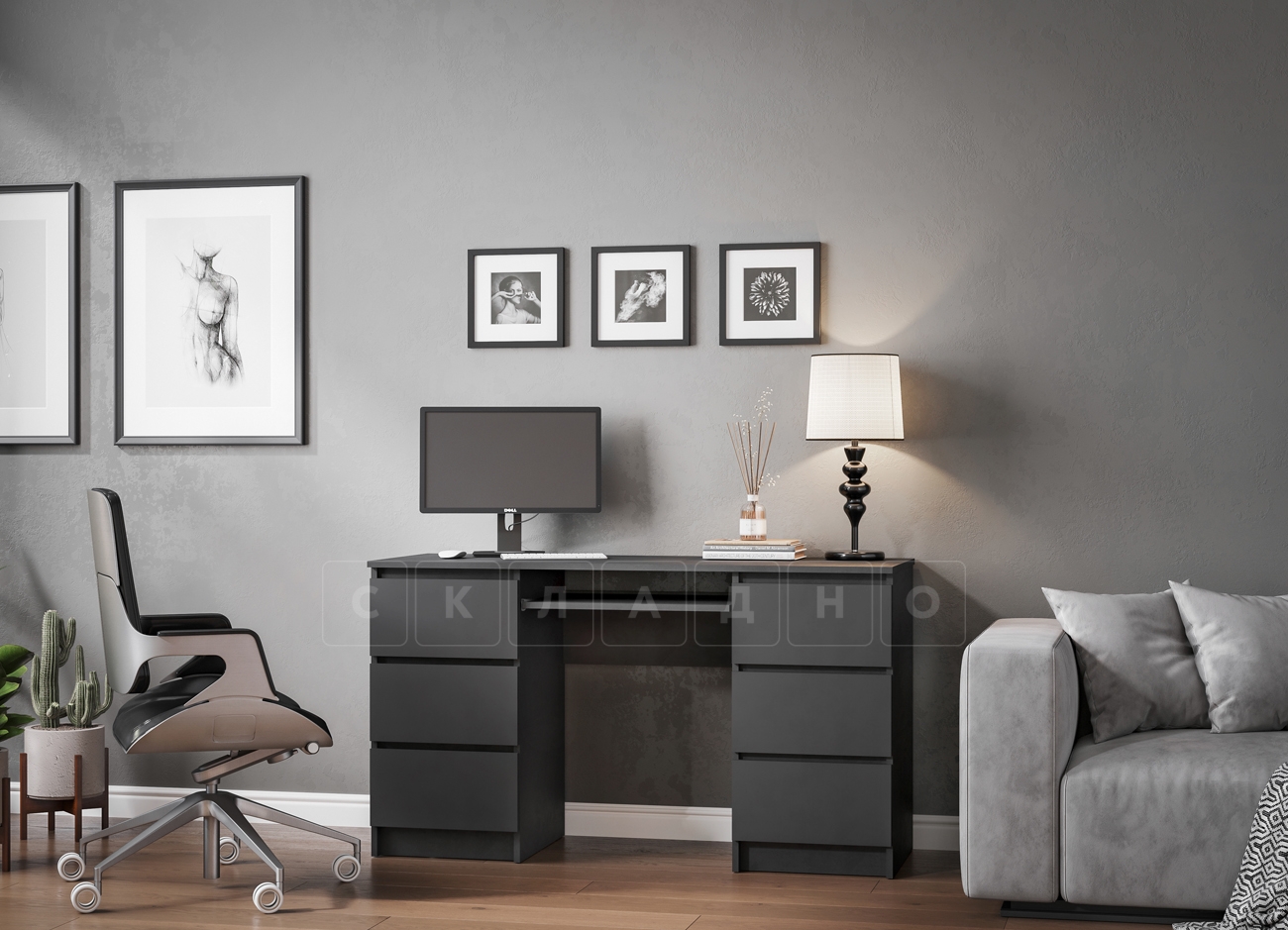 Письменный стол Реал 134 графит с ящиками серия 1 фото 2 | интернет-магазин Складно