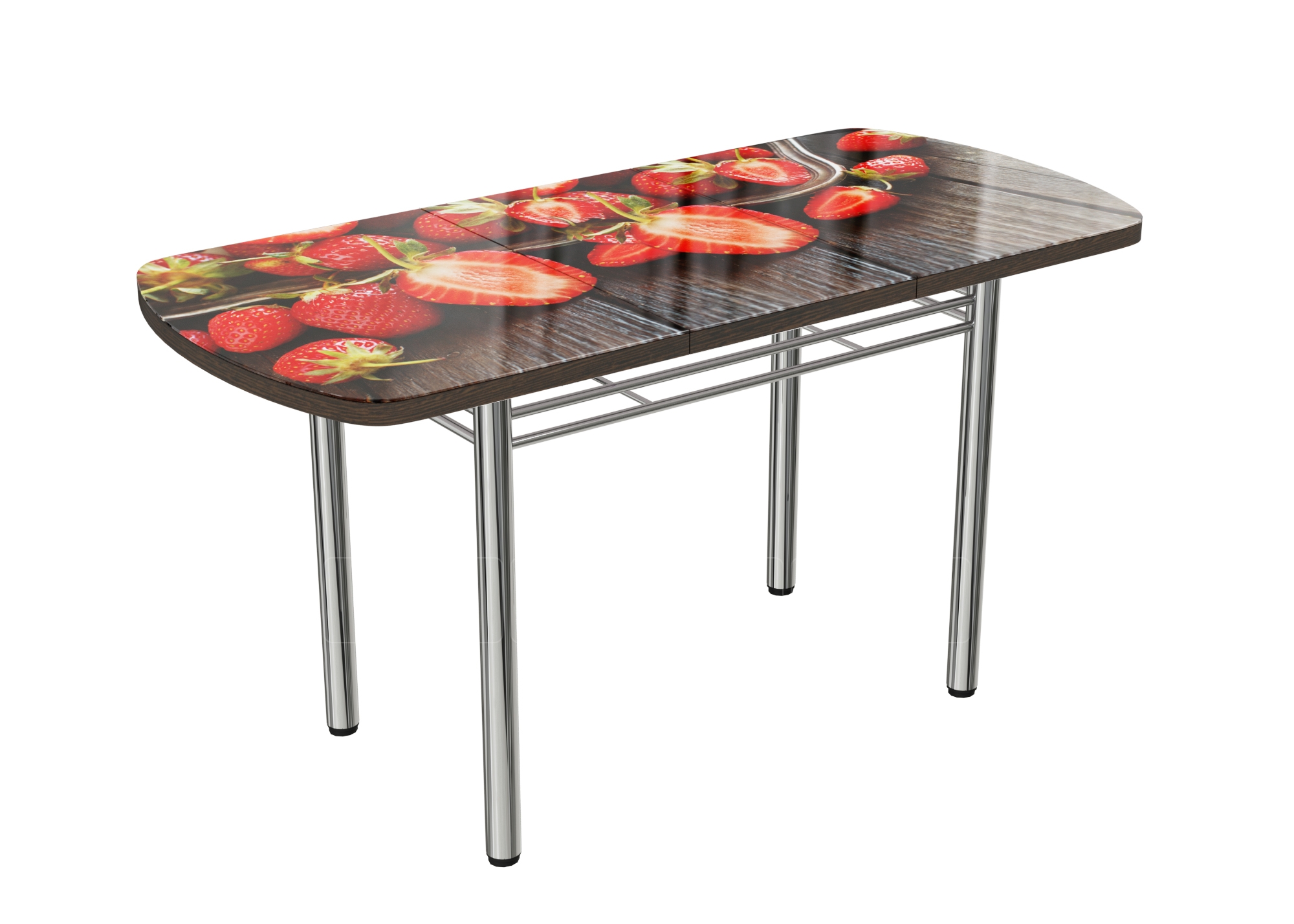 Стол раздвижной стеклянный с фотопечатью Клубника 150х70 см