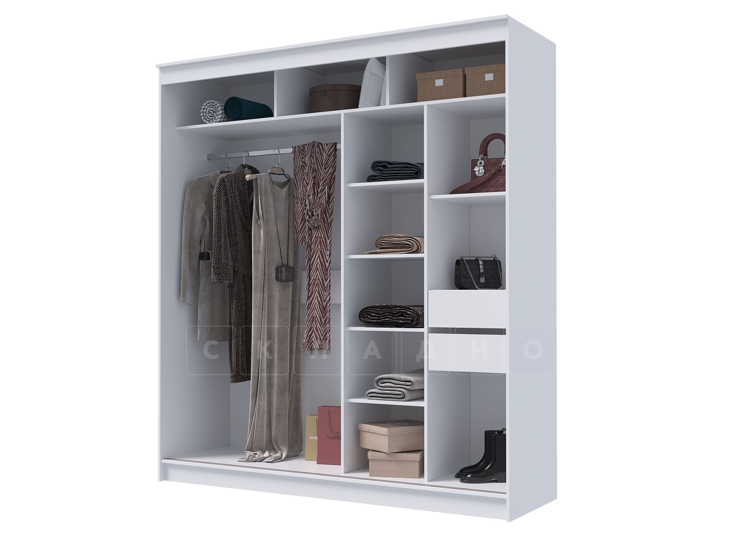 Шкаф-купе ГРАНД 1 с ящиками 2,0 Белый/Белый ЛДСП