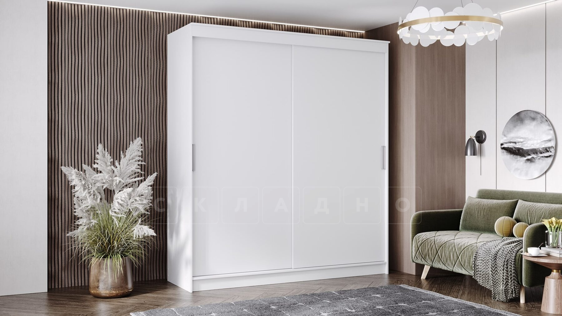 Шкаф-купе ГРАНД 1 с ящиками 2,0 Белый/Белый ЛДСП фото 3 | интернет-магазин Складно